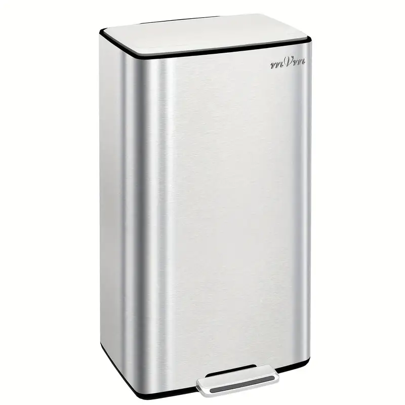 40L Stainless Steel Step Trash Can - mVm 10.6Gal | Foot Pedal Quiet Close & OdorLock Seal, Rust-Proof, Large Capacity, Non-Slip Base, Fits 13-Gallon Bags