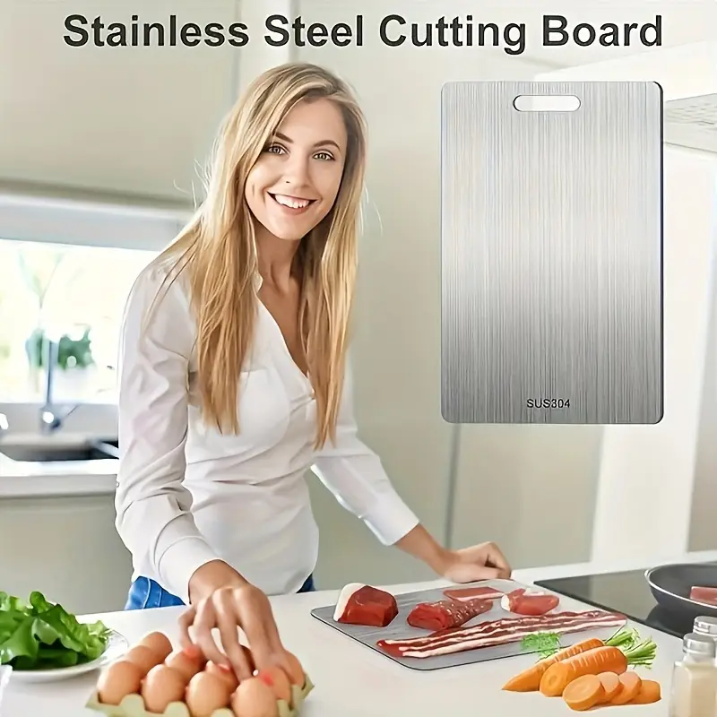 Premium Titanium 2024 Double-Sided - Food Grade Stainless Steel Cutting Board for Kitchen And Dining
