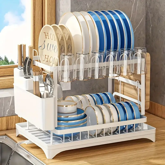 2 Tier / 1 Tier Dish Drying Rack for Kitchen Counter, Dish Drainers for Kitchen Counter with Drainboard, Metal Kitchen Dish Rack with Drain