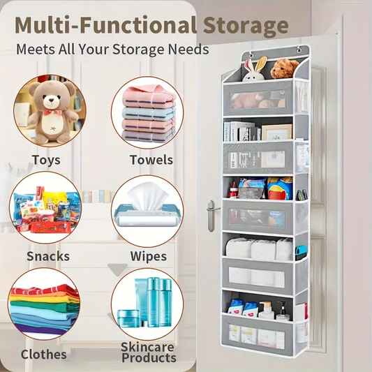 5-Tier Door Storage Box, Hanging Door Storage Box with 5 Large Capacity Pockets | Anti-tilt 44 Pound Load Back Of Door Storage Box for Bedroom, Bathroom, Pantry,