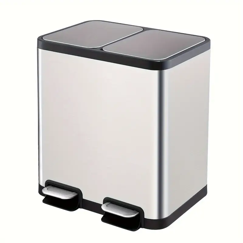 ELPHECO Dual Compartment Recycling Kitchen Step Trash Can 2×6.6 Gallon Stainless Steel Garbage Can for Kitchen with 2 Removable Buckets and Lids