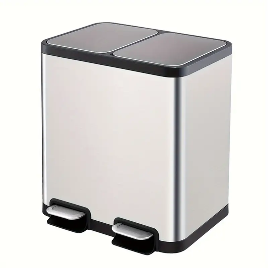 ELPHECO Dual Compartment Recycling Kitchen Step Trash Can 2×6.6 Gallon Stainless Steel Garbage Can for Kitchen with 2 Removable Buckets and Lids