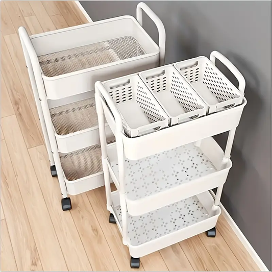 3-Tier Durable Plastic Rolling Storage Cart | Easy to Move, with Wheels, Black & White Organizer for Kitchen,