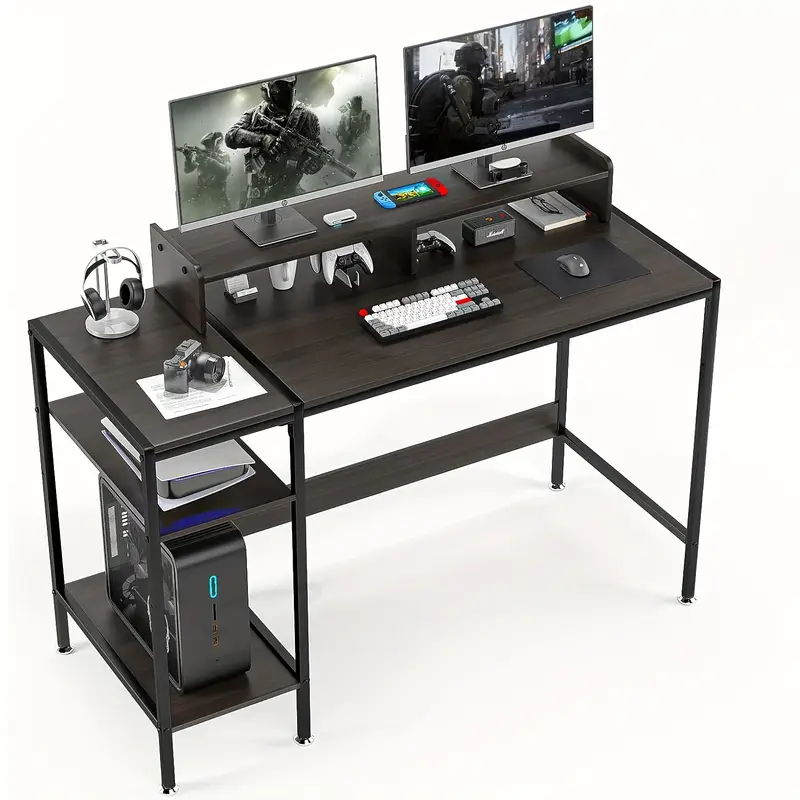 Office Desk, Computer Desk- 39" Gaming Desk, Home Office Desk With Storage, Small Desk With Monitor Stand, Adjustable Storage Space, Modern Design Corner Table, Gray, Black, Marble, White
