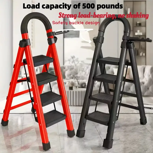 1pc Heavy-Duty 3/4/5-Step Folding Ladder 500lb Capacity, Durable Plastic with Anti-Slip Pedals, Lightweight Portable Step Stool for Household & Industrial Use, Industrial Steps