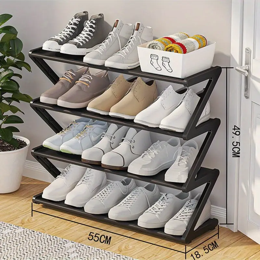 1pc 4-Tier Large Pink Plastic Z-Shaped Shoe Rack | Easy Assembly No Tools Required, Stackable Storage Organizer for Home, Dorm
