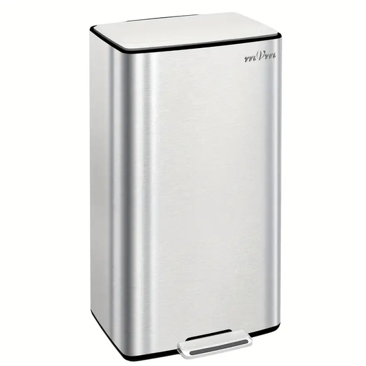 40L Stainless Steel Step Trash Can - mVm 10.6Gal | Foot Pedal Quiet Close & OdorLock Seal, Rust-Proof, Large Capacity, Non-Slip Base, Fits 13-Gallon Bags