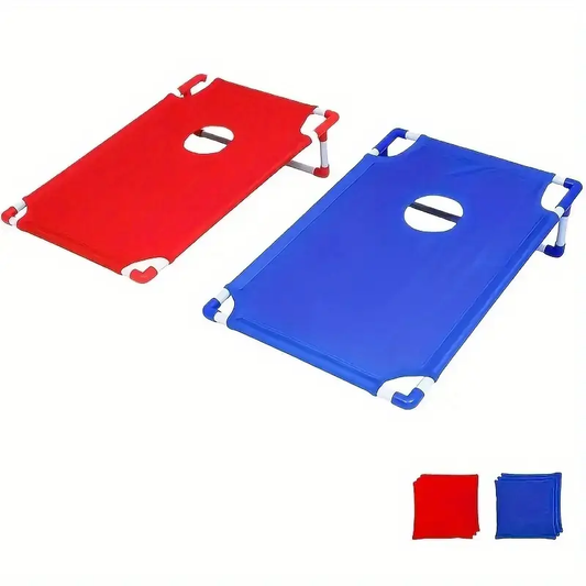 Red And Blue Portable Corn Hole Game Set - Foldable And Durable For Outdoor Party, Camping And Backyard Entertainment - Includes 6 Bean Bags, No Battery Required