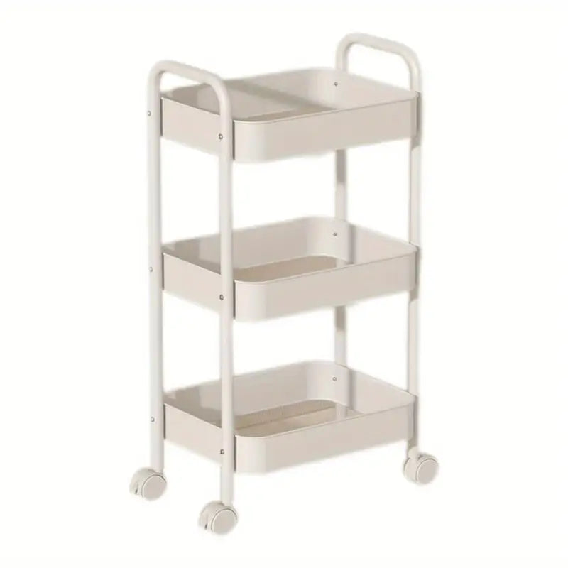3-Tier Metal Storage Cart, Pink Kitchen Trolley with Wheels, Multifunctional Snack Rack for Bedroom and Living Room, No Power Required