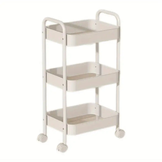 3-Tier Metal Storage Cart, Pink Kitchen Trolley with Wheels, Multifunctional Snack Rack for Bedroom and Living Room, No Power Required