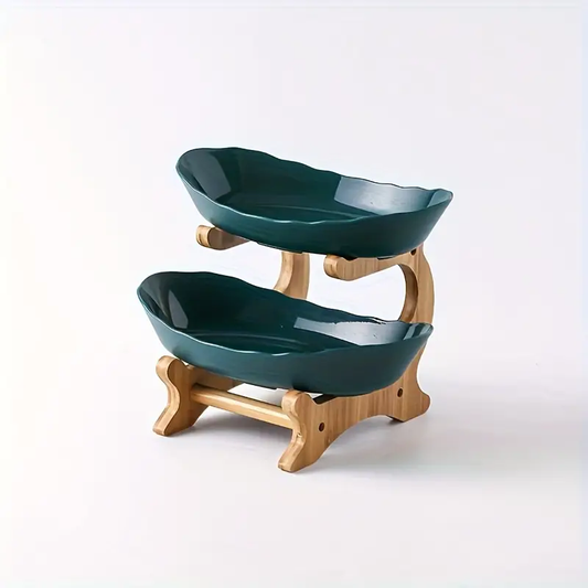 2/3-Tier Luxury Wooden Elegant Fruit Stand - Double Layer Fruit Bowl With Creative Candy Display - Natural Wood Material,