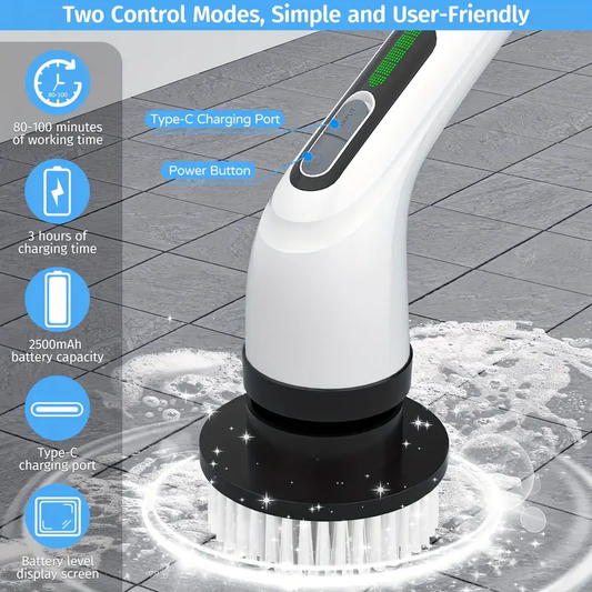 2024 Electric Spin Scrubber | Dual Adjustable Speeds | Cordless | Adjustable & Detachable Handle | 7 Replaceable Brush Heads | For Floor, Bathroom, Tub, Tile